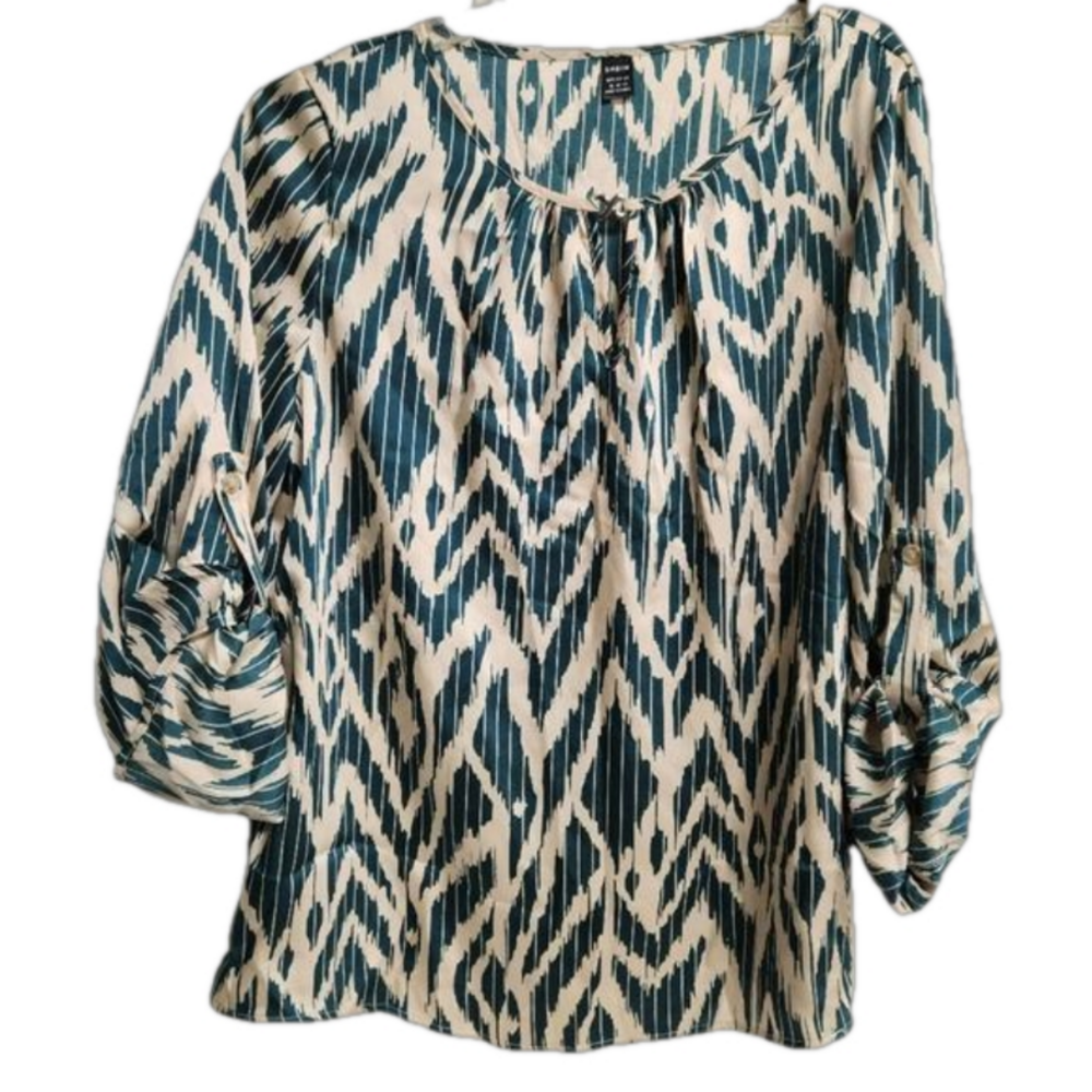 3/$25 Shein XL long sleeve blouse green and tan print